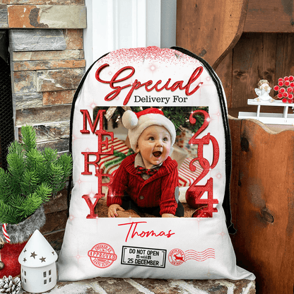 Personalized Glitter Santa Sack - Special Delivery Gift Bag
