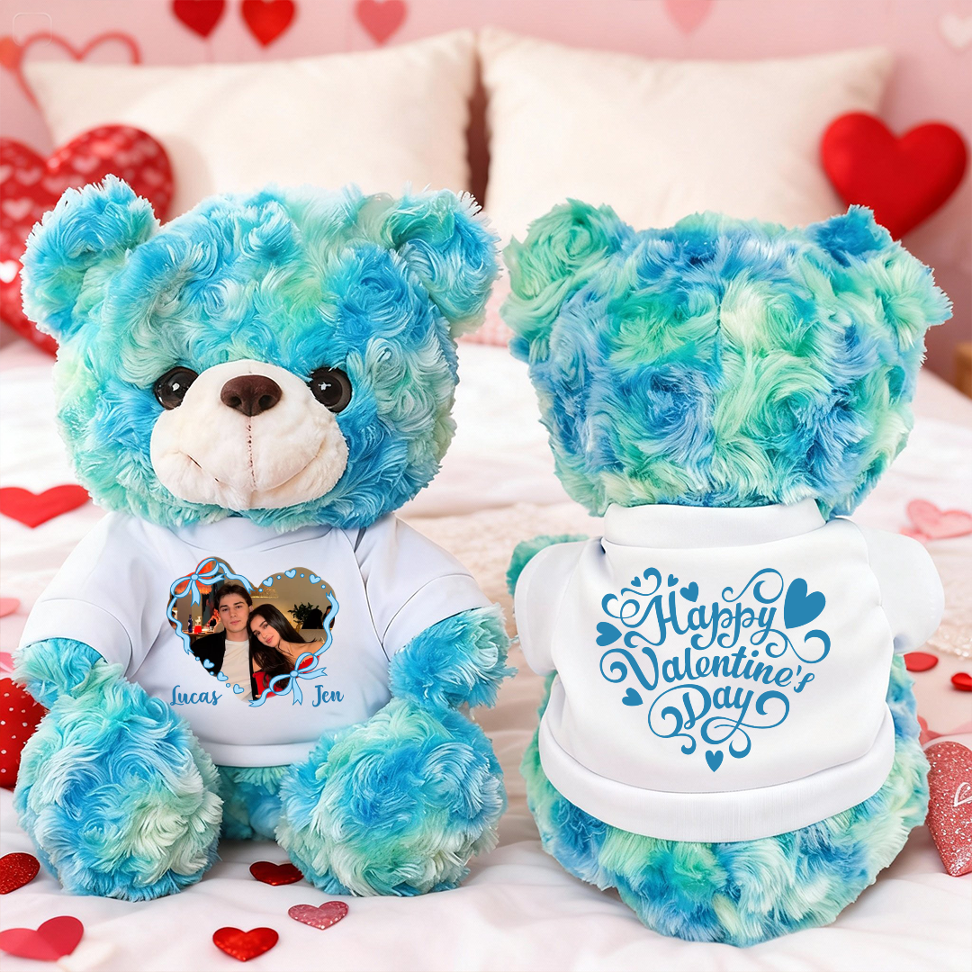 Happy Valentine's Day Heart - Teddy Bear With Personalized Photo Shirt