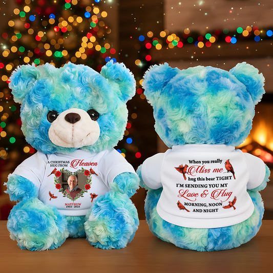 A Christmas Hug From Heaven Cardinal Roses - Teddy Bear With Personalized Photo Shirt