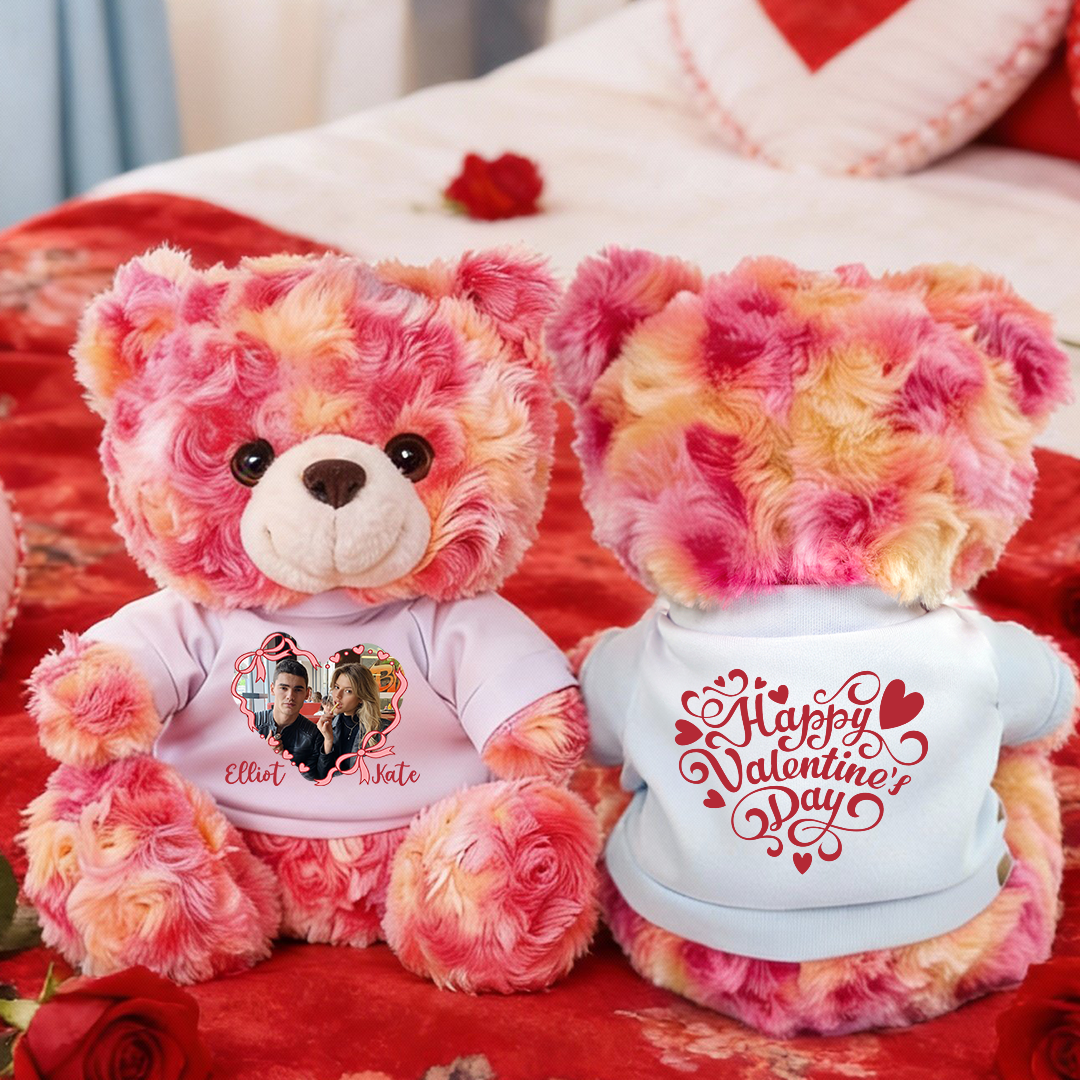 Happy Valentine's Day Heart - Teddy Bear With Personalized Photo Shirt