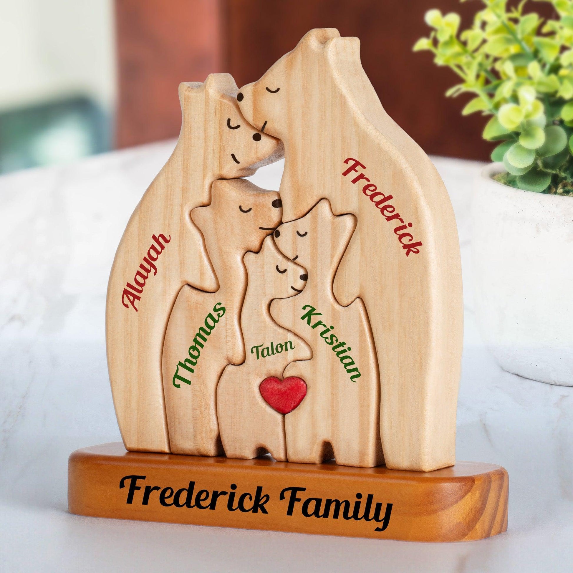 Colorful Name Wooden Bears Family, Bear Shaped Wood Puzzle with Custom Name - Thanksgiving, Christmas (Test Customily option)