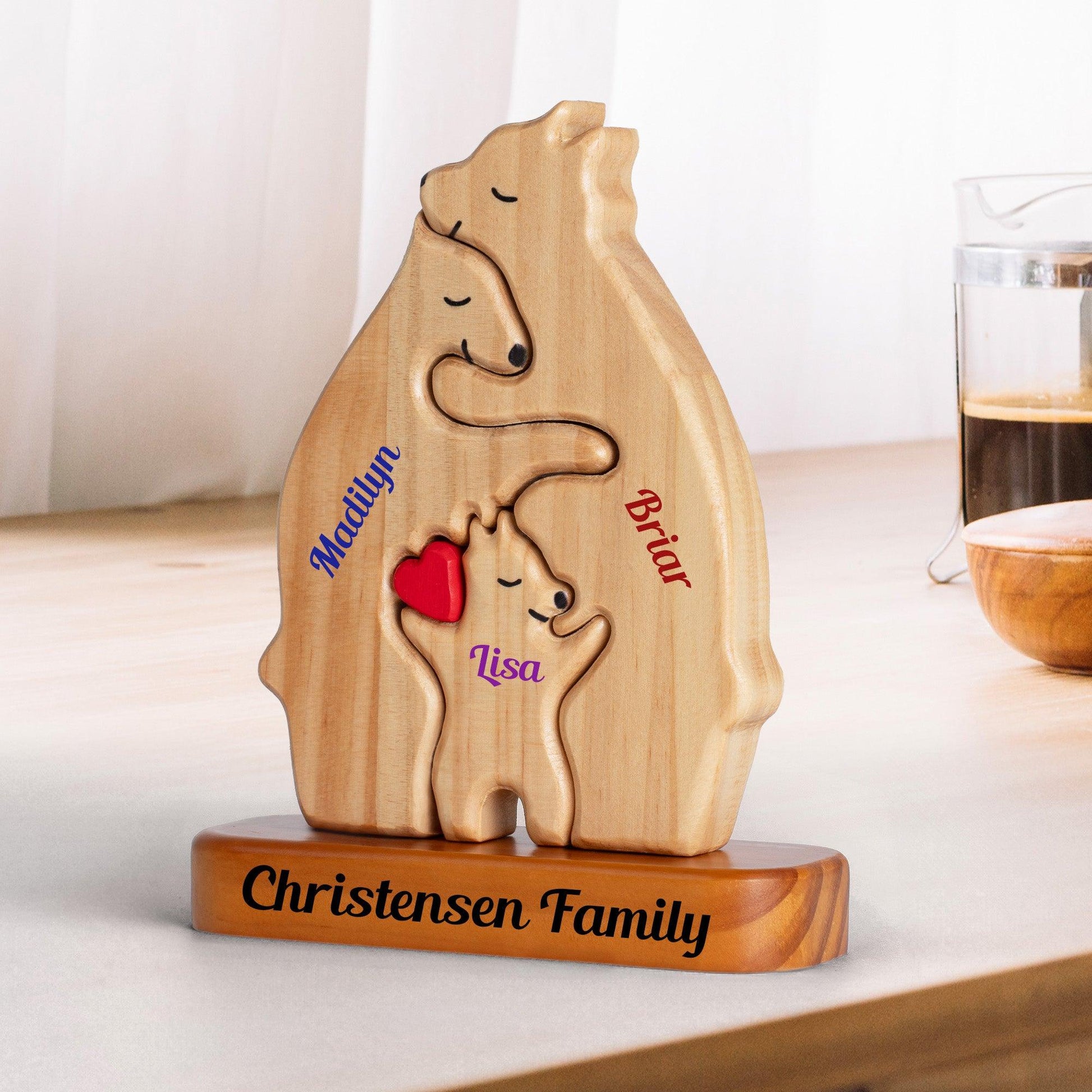 Colorful Name Wooden Bears Family, Bear Shaped Wood Puzzle with Custom Name - Thanksgiving, Christmas (Test Customily option)