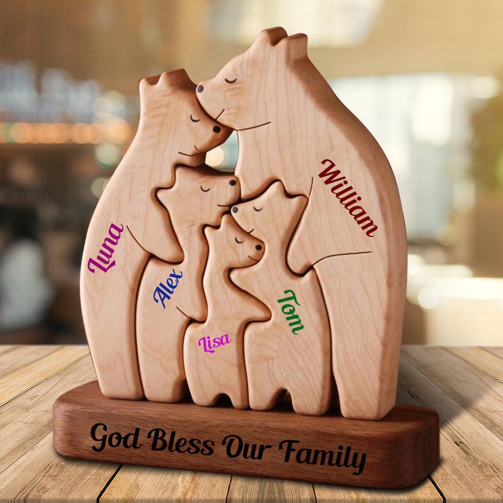 Colorful Name Wooden Bears Family, Bear Shaped Wood Puzzle with Custom Name - Thanksgiving, Christmas (Test Customily option)