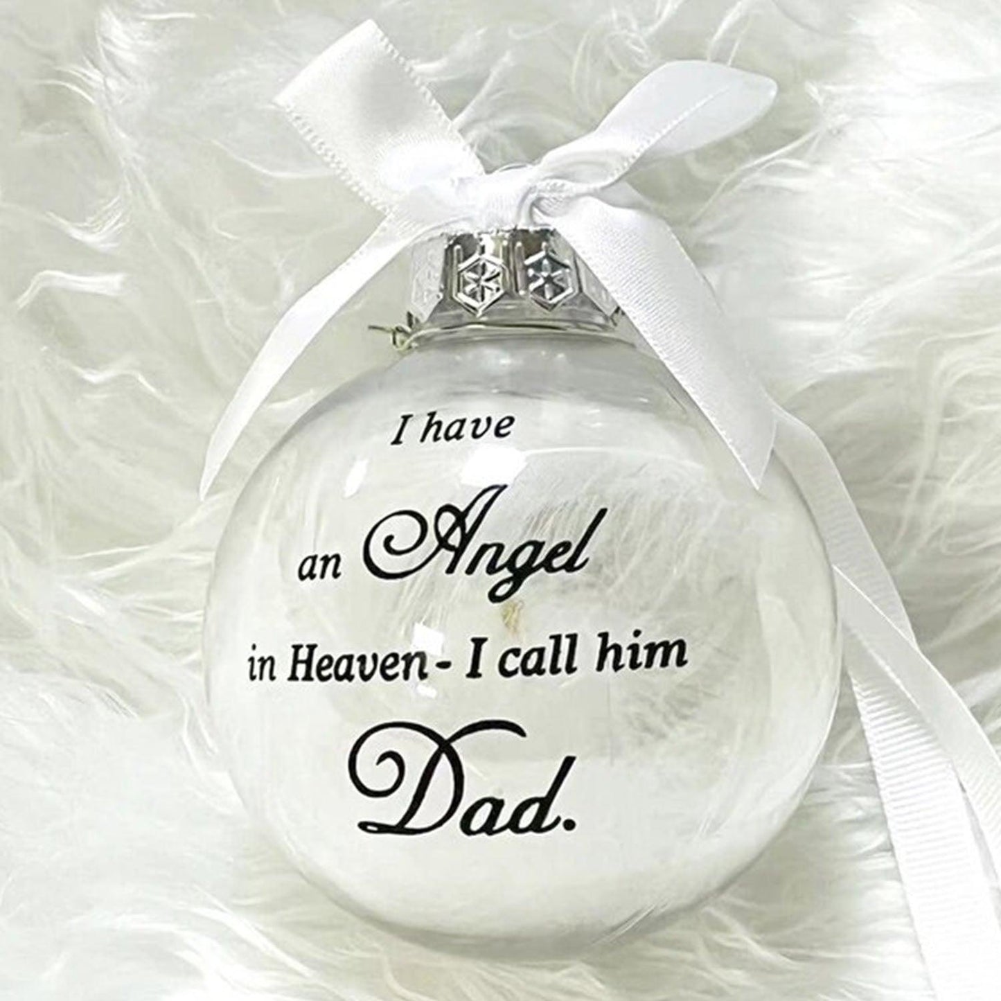 In Heaven Relatives Ornament - Feather Plastic Ball - Christmas Decor