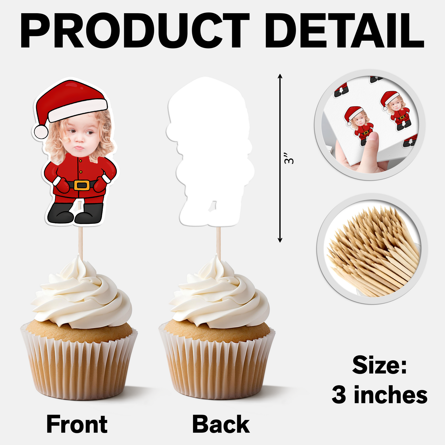 Custom Face With Christmas Hat - Party Decorations Cake Topper