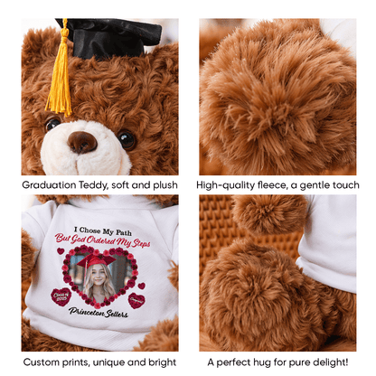I Chose My Path But God Ordered My Steps Bear With Cap - Teddy Bear With Personalized Shirt
