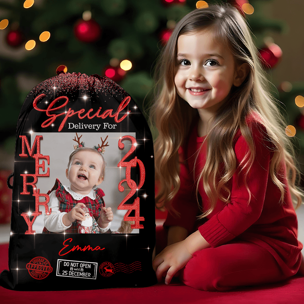 Personalized Glitter Santa Sack - Special Delivery Gift Bag