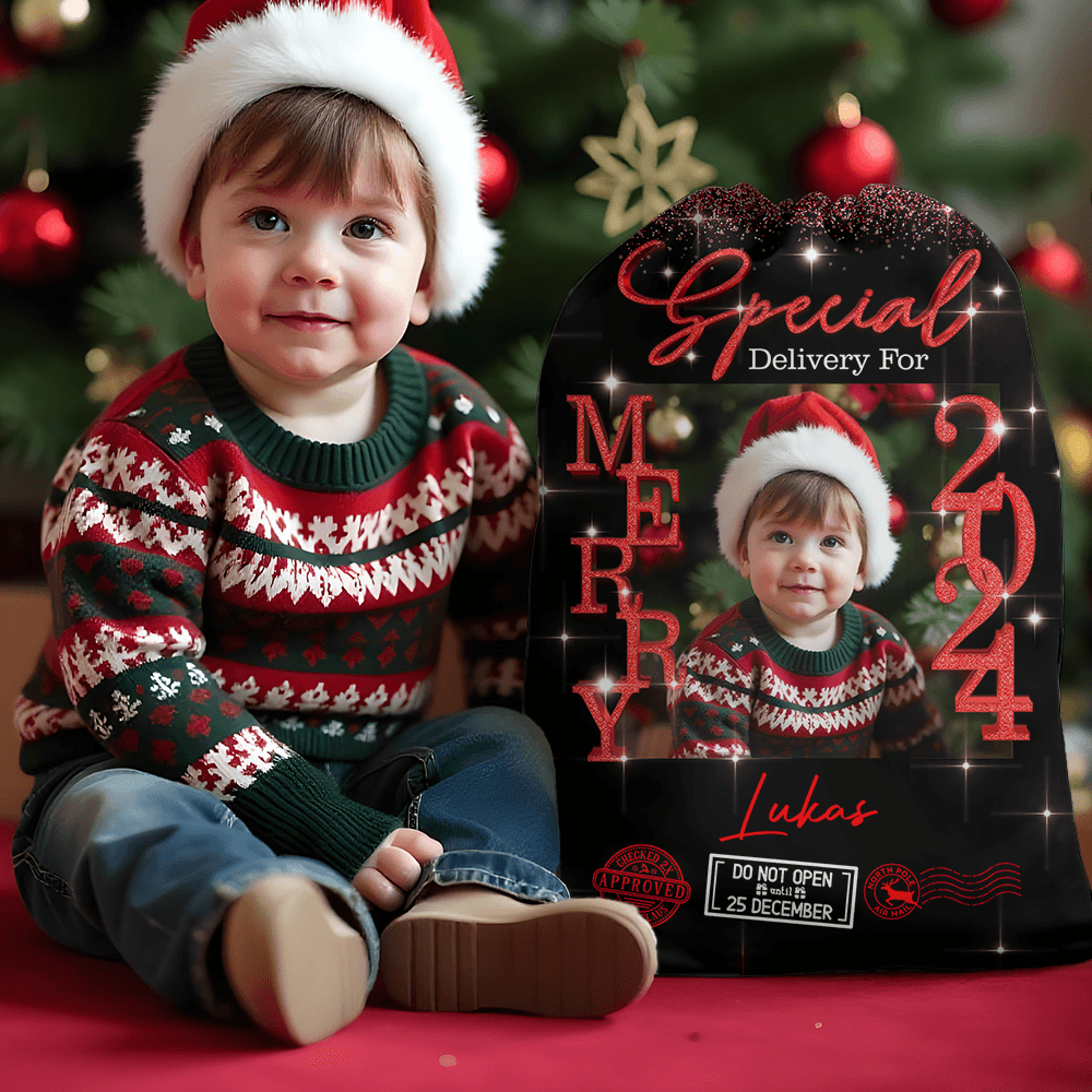 Personalized Glitter Santa Sack - Special Delivery Gift Bag