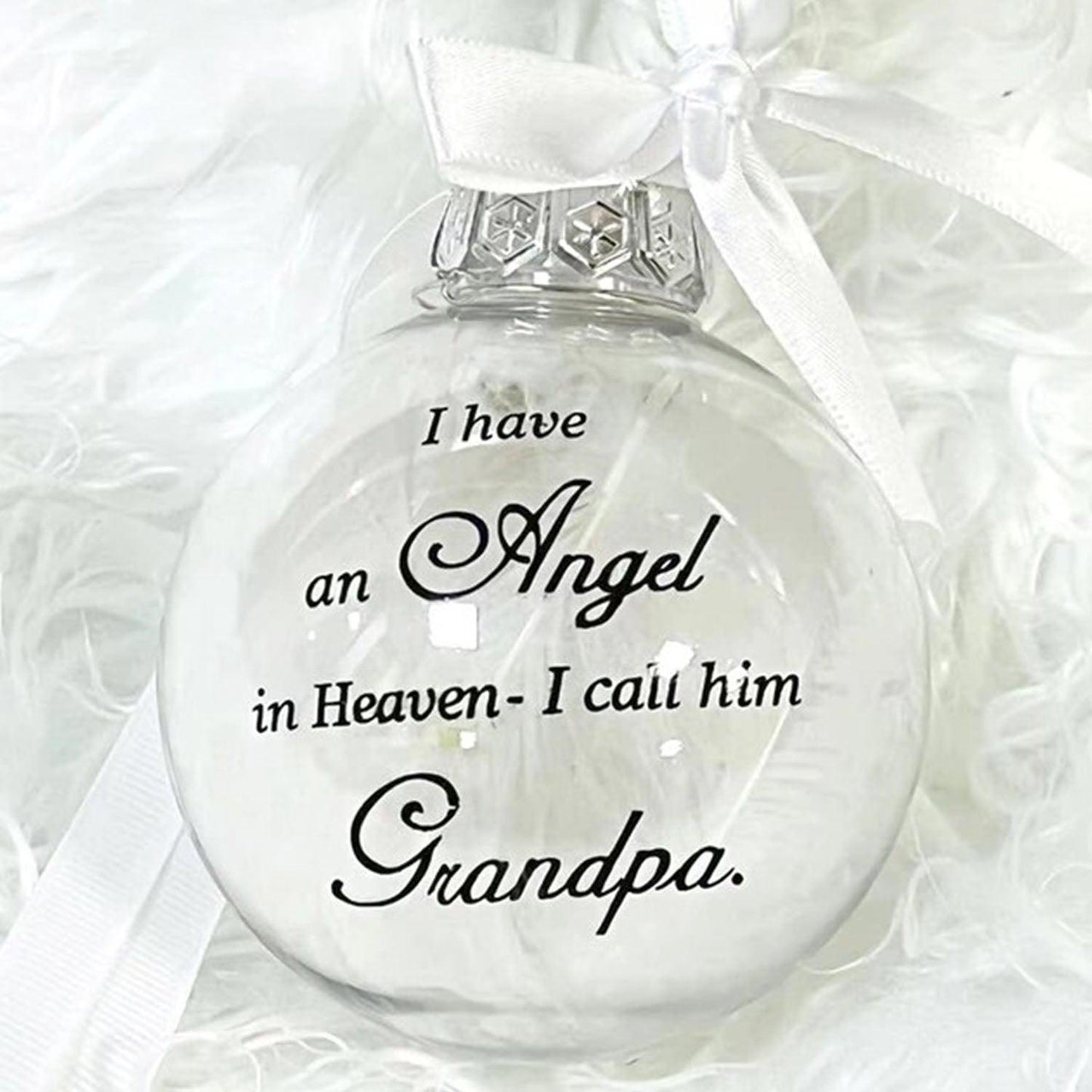 In Heaven Relatives Ornament - Feather Plastic Ball - Christmas Decor