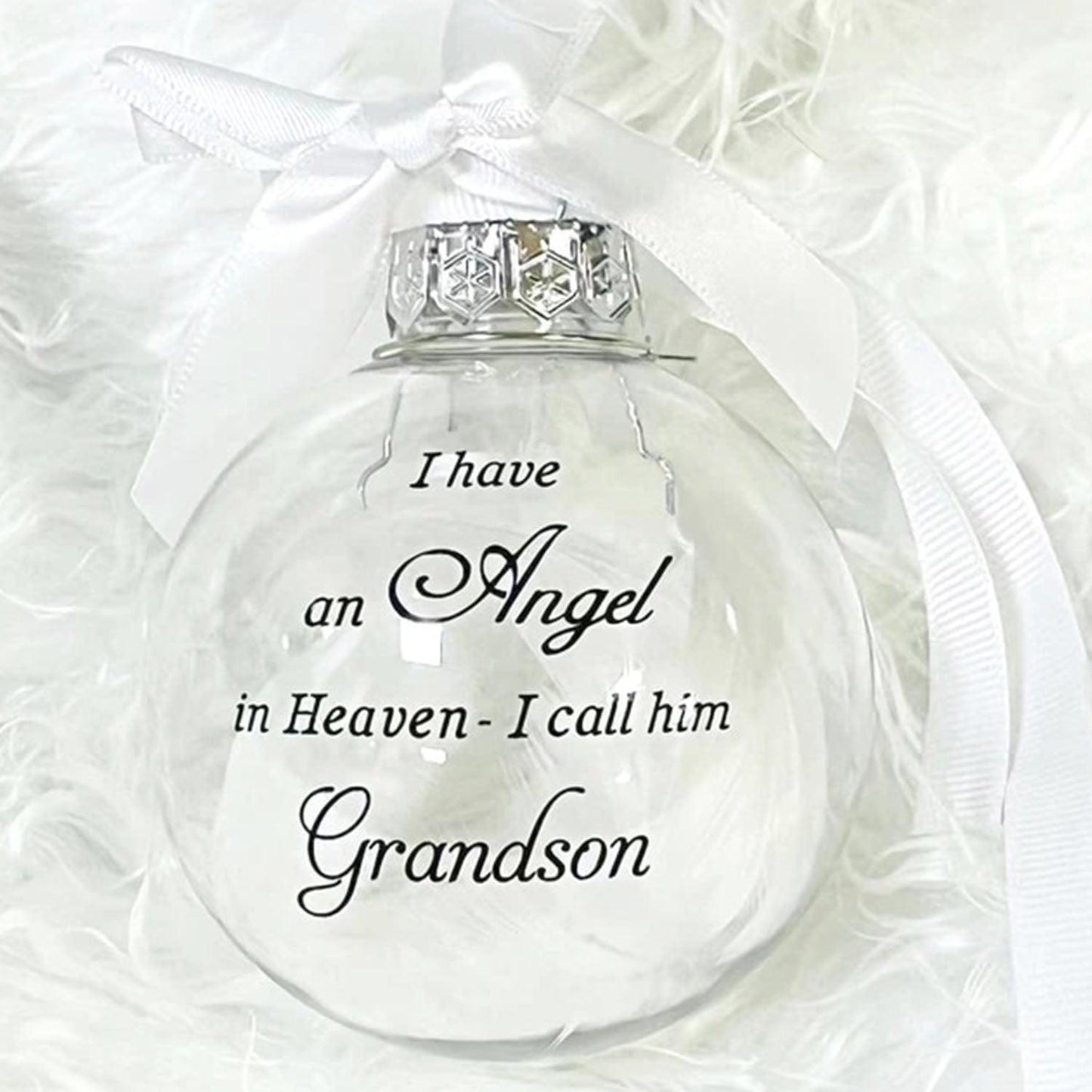 In Heaven Relatives Ornament - Feather Plastic Ball - Christmas Decor