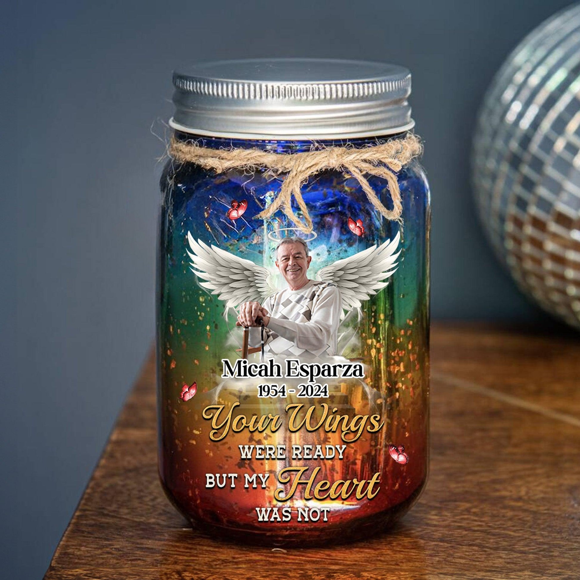 Personalized Memorial Jar Light - Your Wings Were Ready But Not