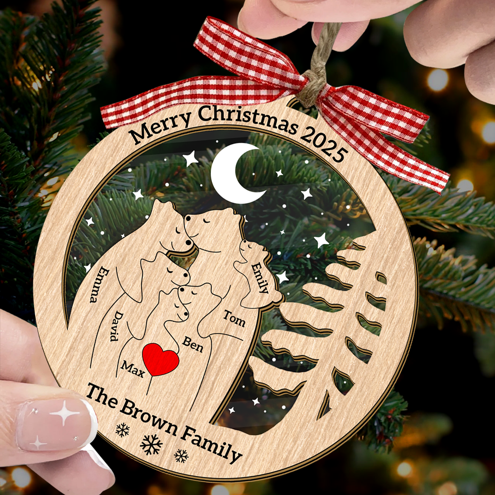 Personalized Wooden Bear Family Ornament - Custom Pet Carving
