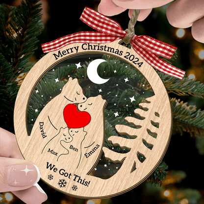 Personalized Wooden Bear Family Ornament - Custom Pet Carving