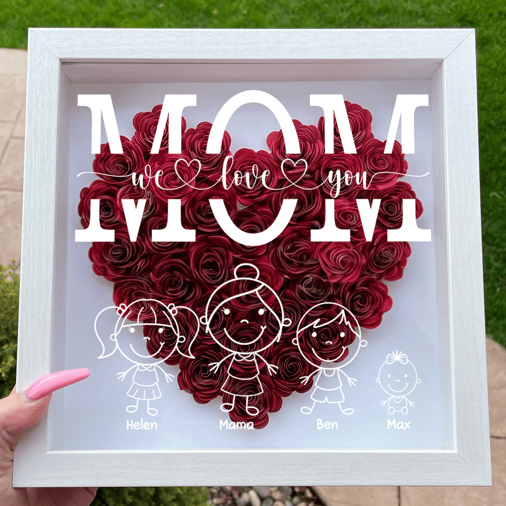Our Family Heart Monogram Flower - Personalized Shadow Box