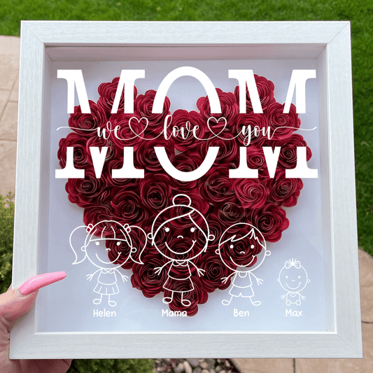 Our Family Heart Monogram Flower - Personalized Shadow Box