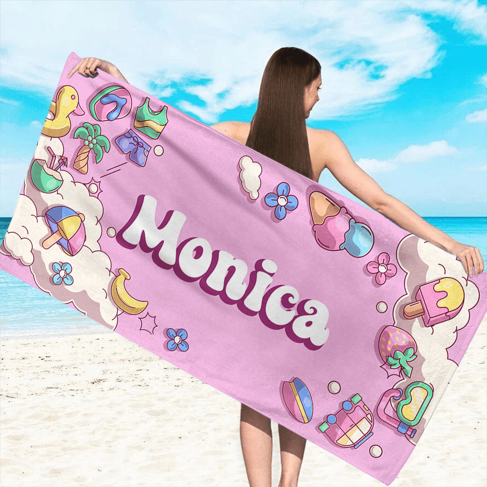 Personalized Beach Towel Name - Custom Name Summer Pool Towel