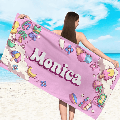 Personalized Beach Towel Name - Custom Name Summer Pool Towel