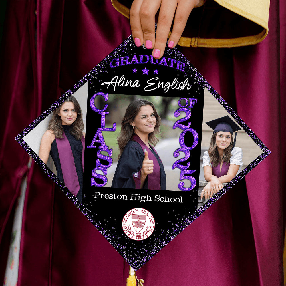 Glitter Personalized Grad Cap - 2025 Grad Decoration For Cap