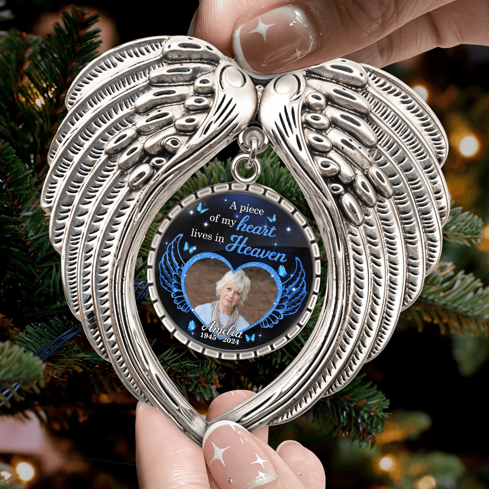 Angel Wings Memorial Ornament - A Piece Of My Heart Lives Heaven
