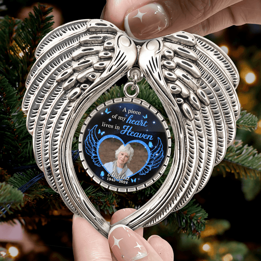 Angel Wings Memorial Ornament - A Piece Of My Heart Lives Heaven