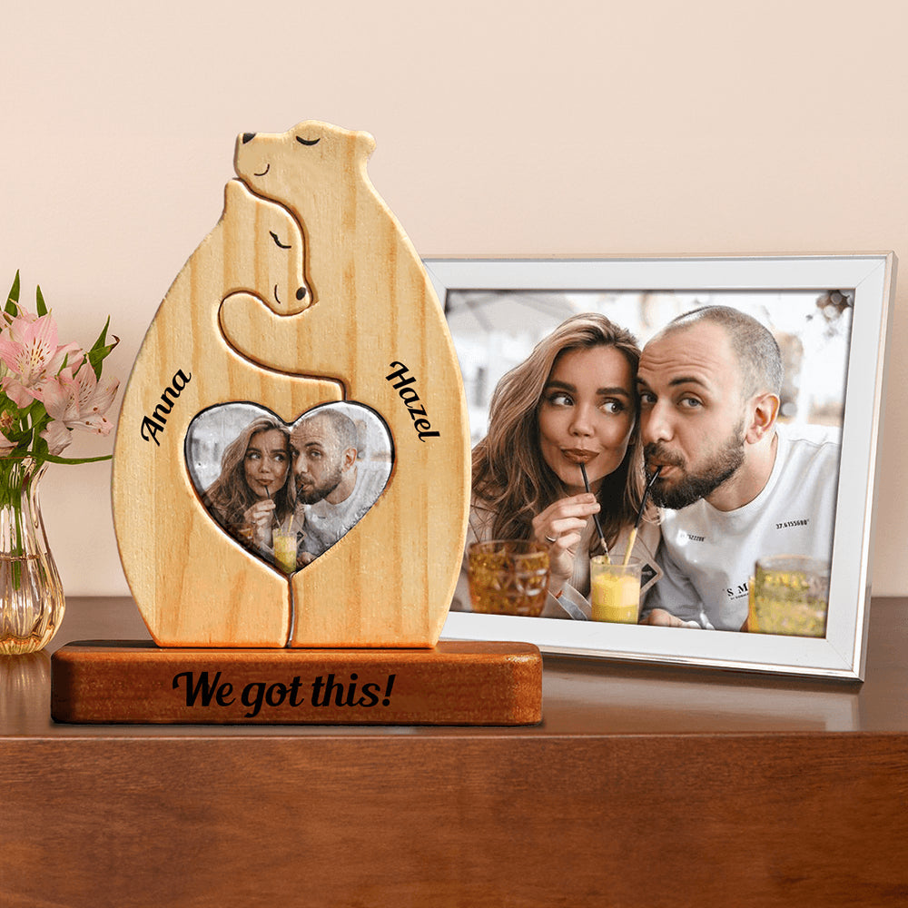 Personalized Wooden Bears Couple Puzzle - Wooden Pet Carvings