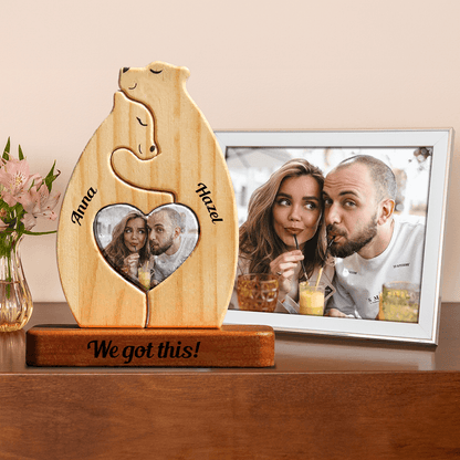 Personalized Wooden Bears Couple Puzzle - Wooden Pet Carvings