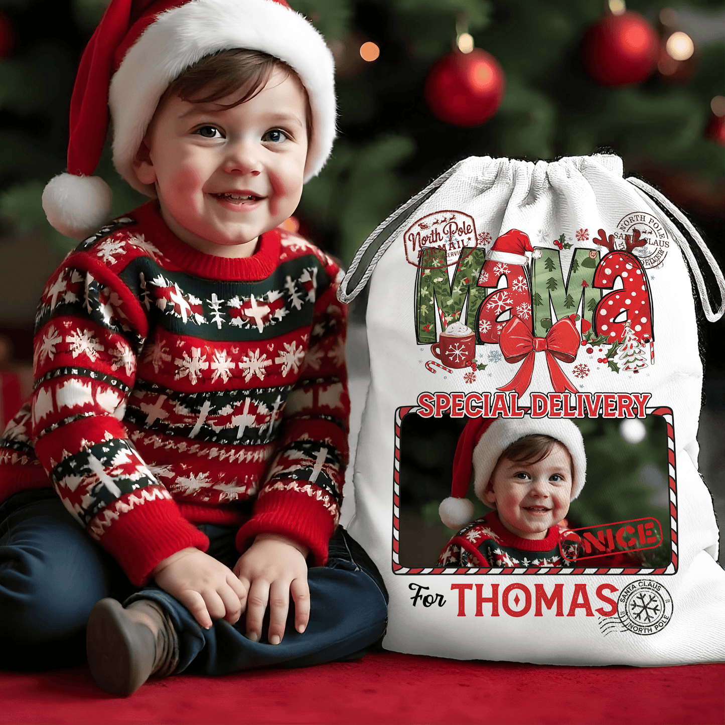 Personalized Mama Nana Christmas Bag - Santa Claus Gift Present Sack