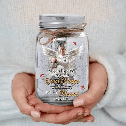 Personalized Memorial Jar Light - Your Wings Were Ready But Not