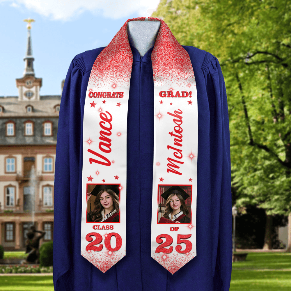 Glitter Grad Photo Stoles - 2025 Graduation Sash With Photo Gift