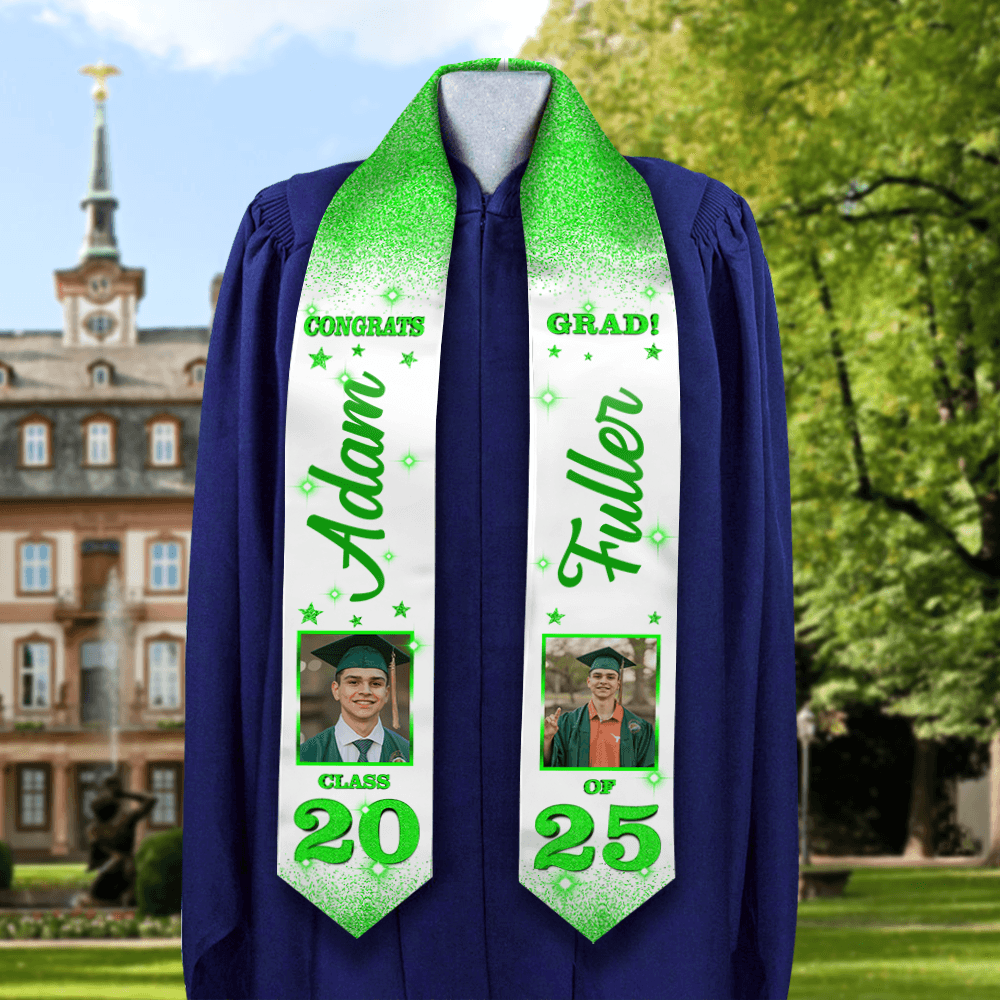 Glitter Grad Photo Stoles - 2025 Graduation Sash With Photo Gift