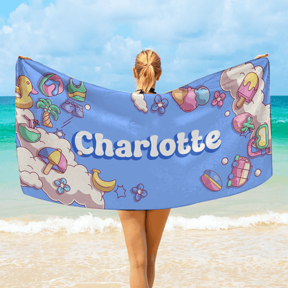 Personalized Beach Towel Name - Custom Name Summer Pool Towel