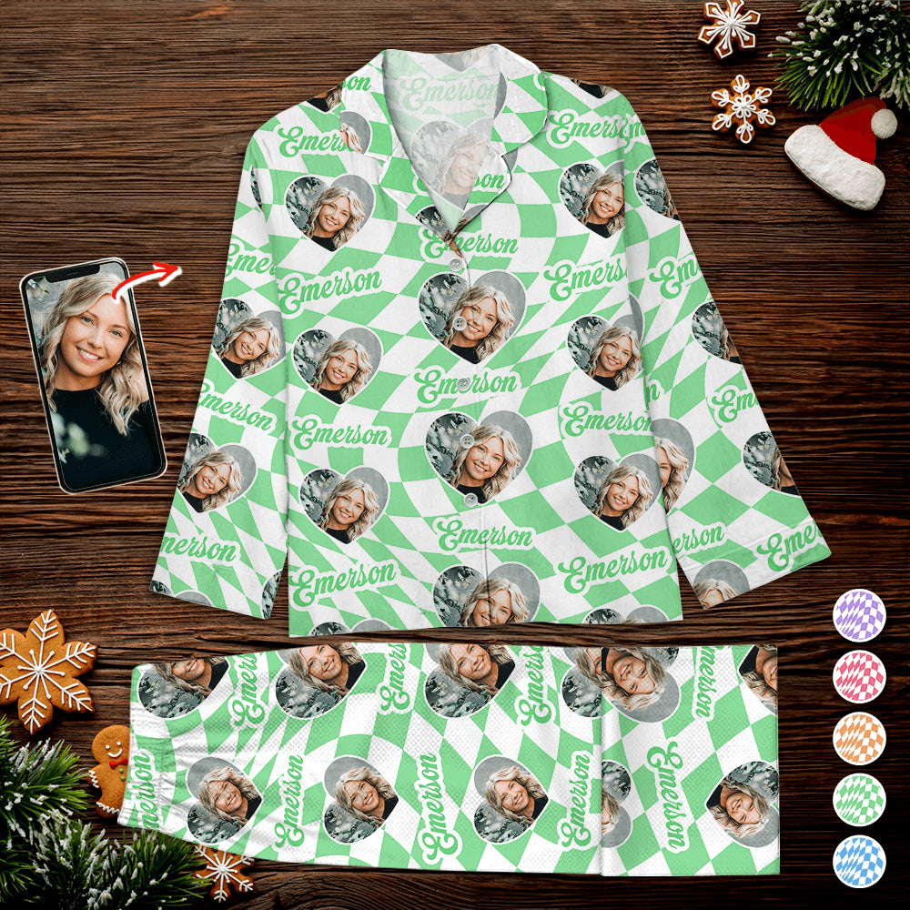 Custom Vans Checkered Christmas Pajama Set - Couple Gift
