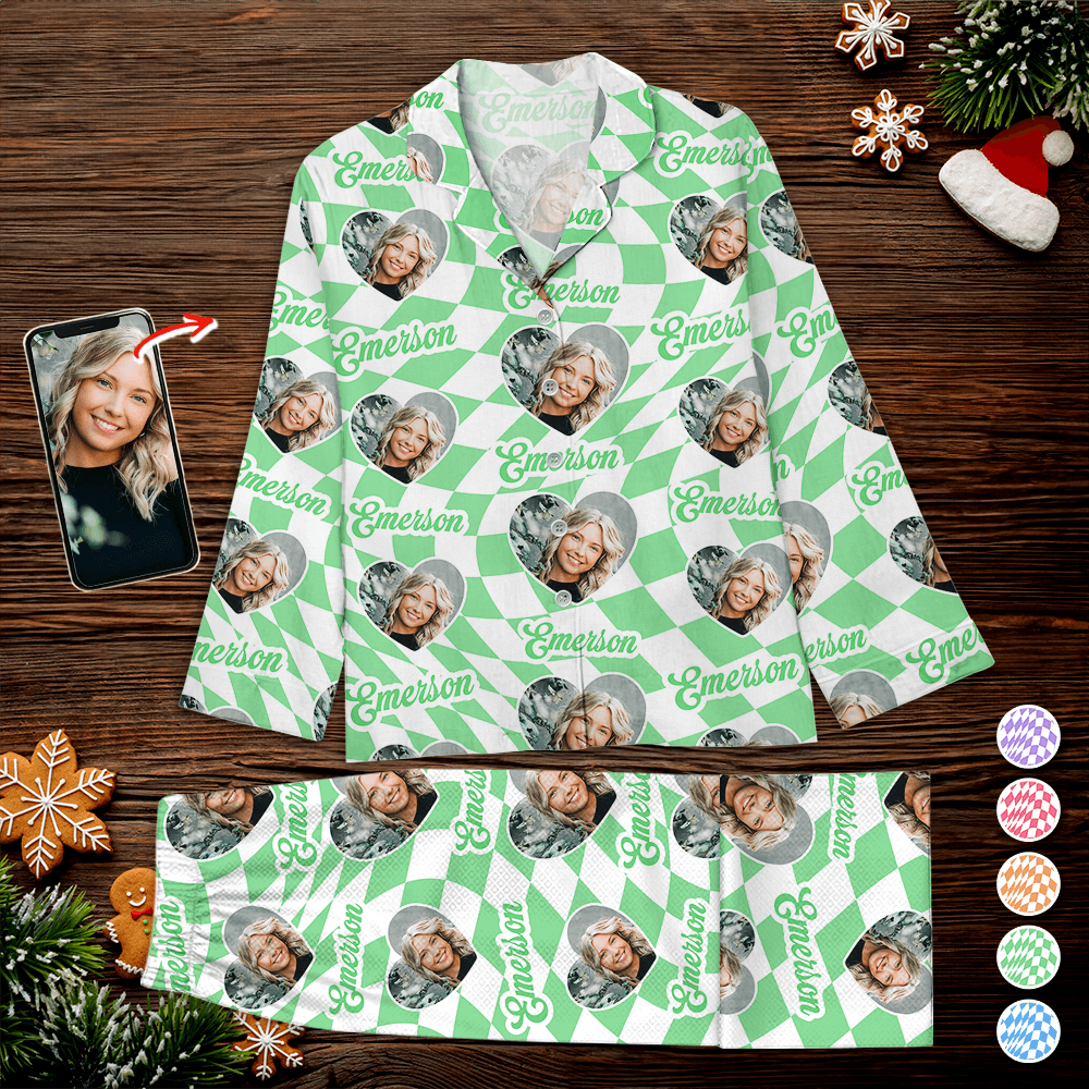 Custom Vans Checkered Christmas Pajama Set - Couple Gift