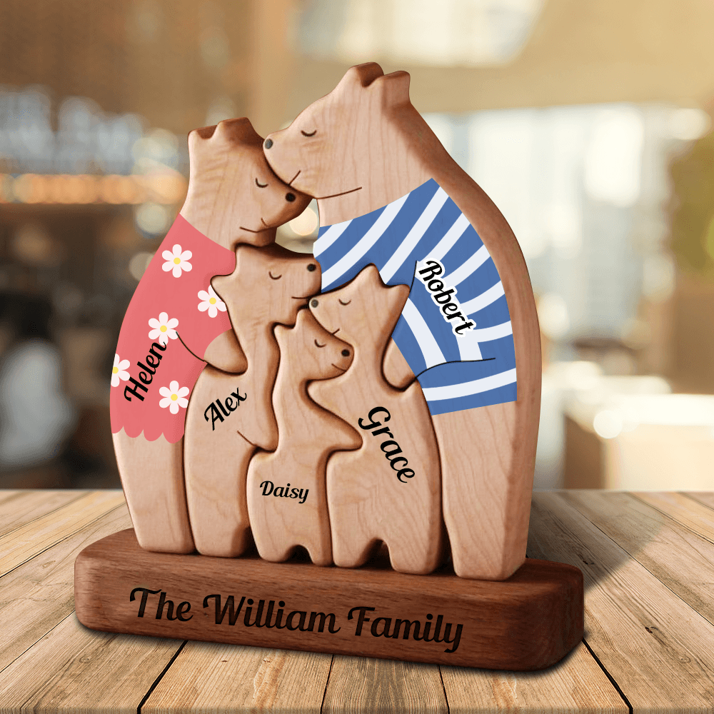 Personalized Bears Family Puzzle Funny Styles with Clothes Carvings