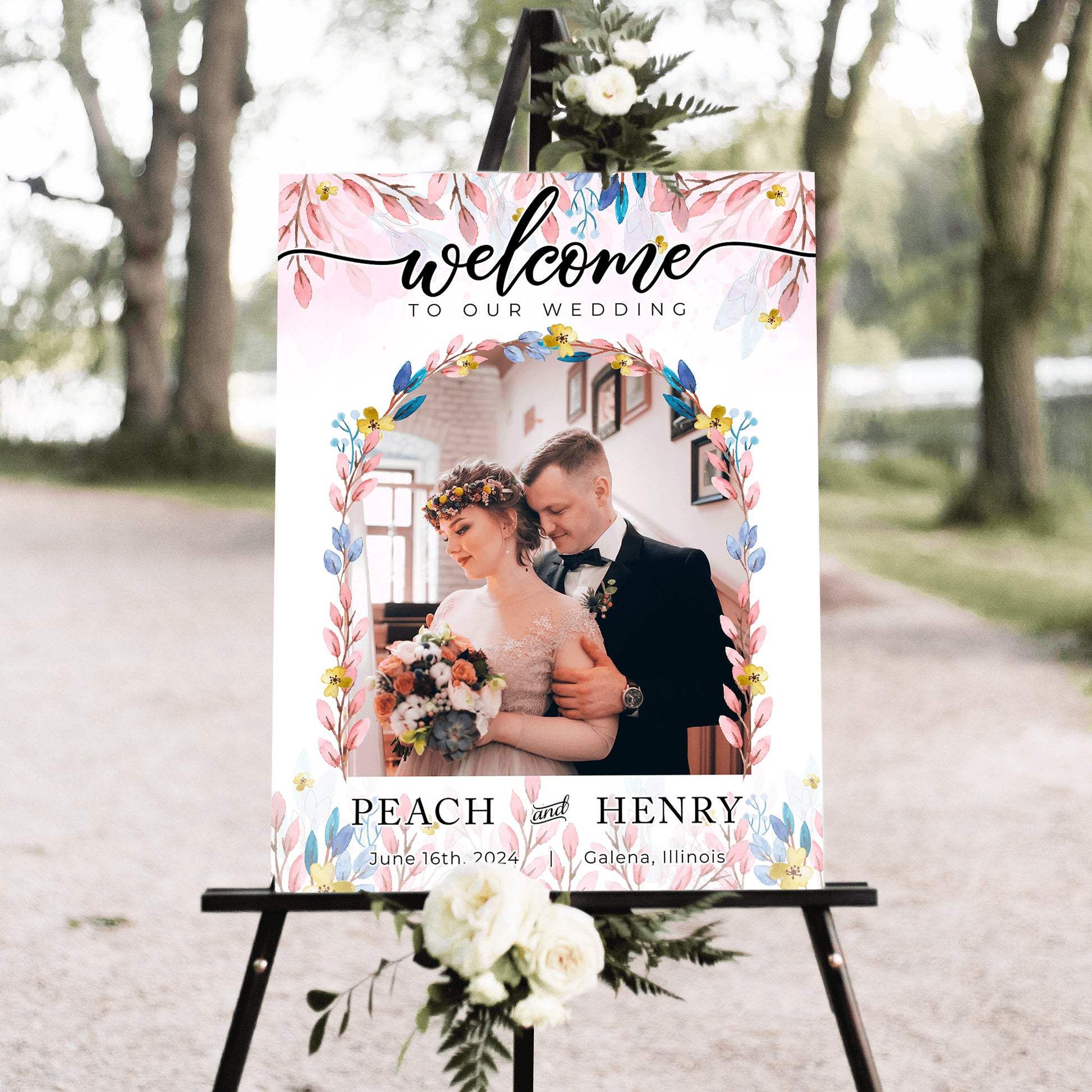Flower Wedding Welcome Sign - Modern Wedding Decoration