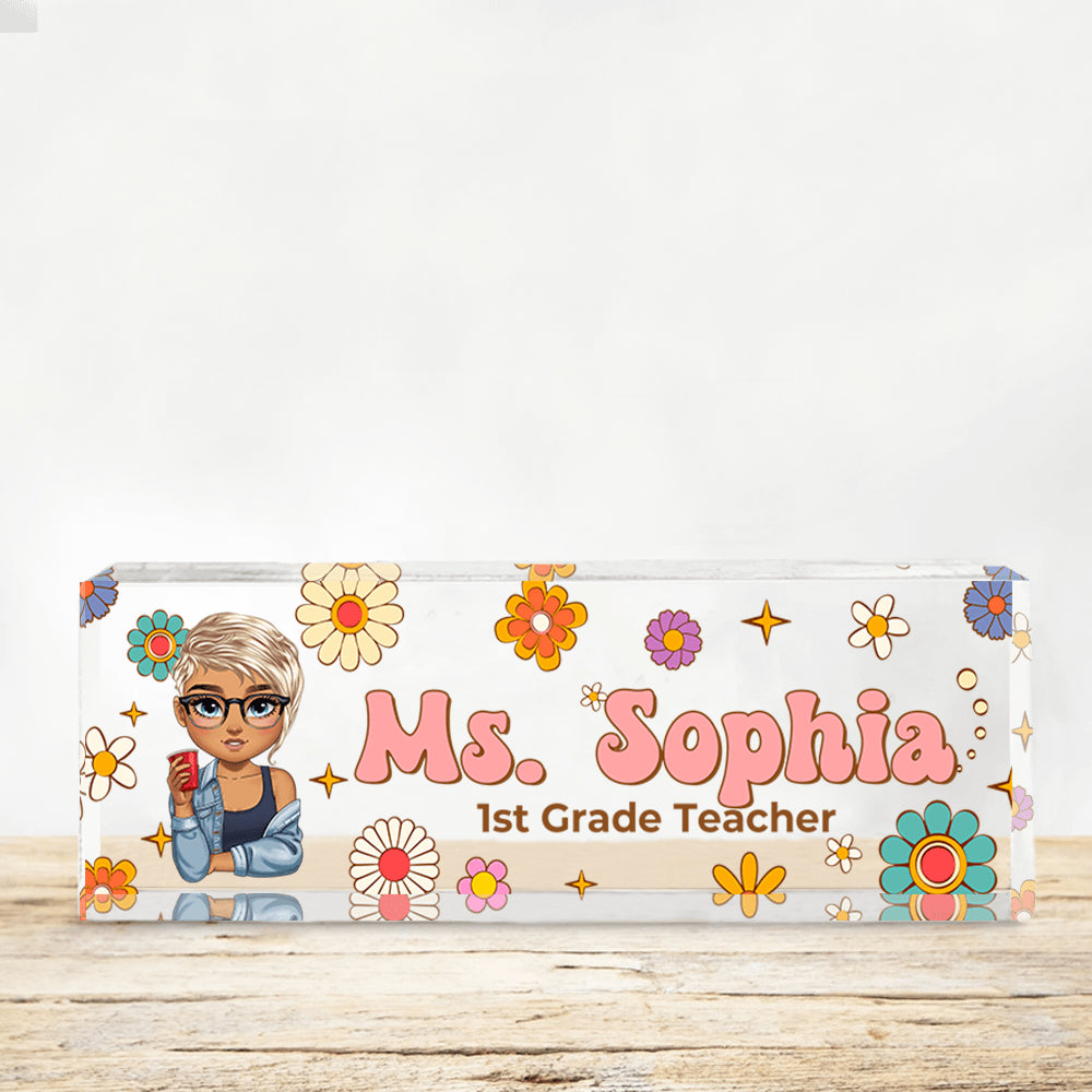 Personalized Teacher Desk Sign - Custom Hippie Flowers Magic Name