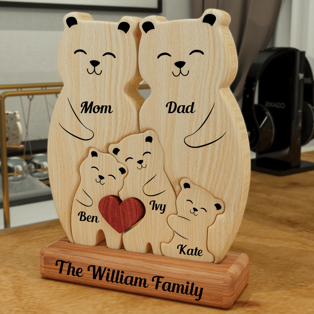 Teddy Bear Family Puzzle - Wooden Bears Family - Pet Carvings Gift