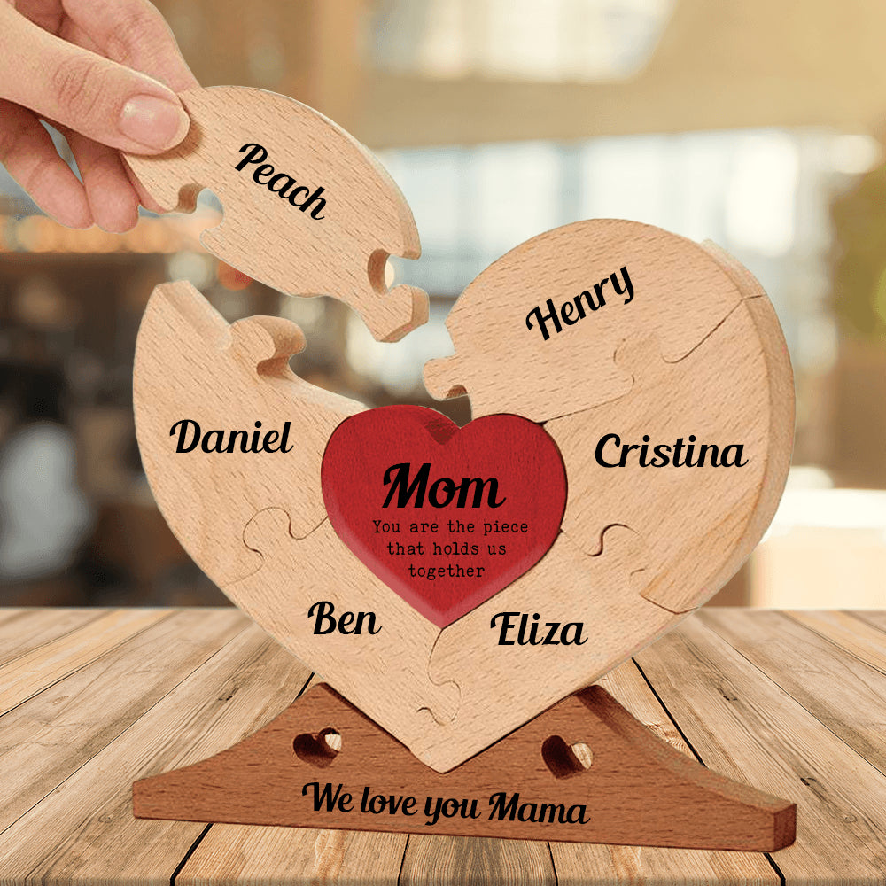 Heart Wooden Family Carvings - You Are The Piece That Holds Us Mom