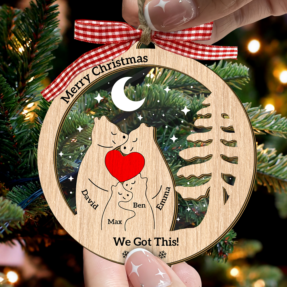 Personalized Wooden Bear Family Ornament - Custom Pet Carving