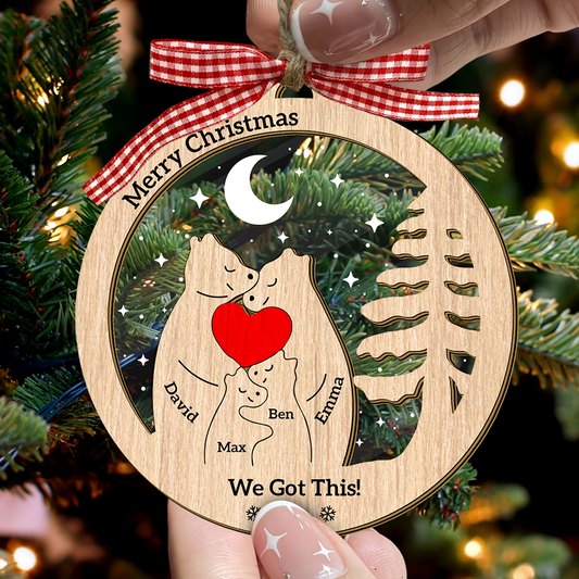 Personalized Wooden Bear Family Ornament - Custom Pet Carving