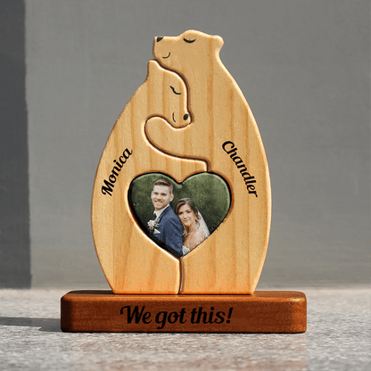 Personalized Wooden Bears Couple Puzzle - Wooden Pet Carvings