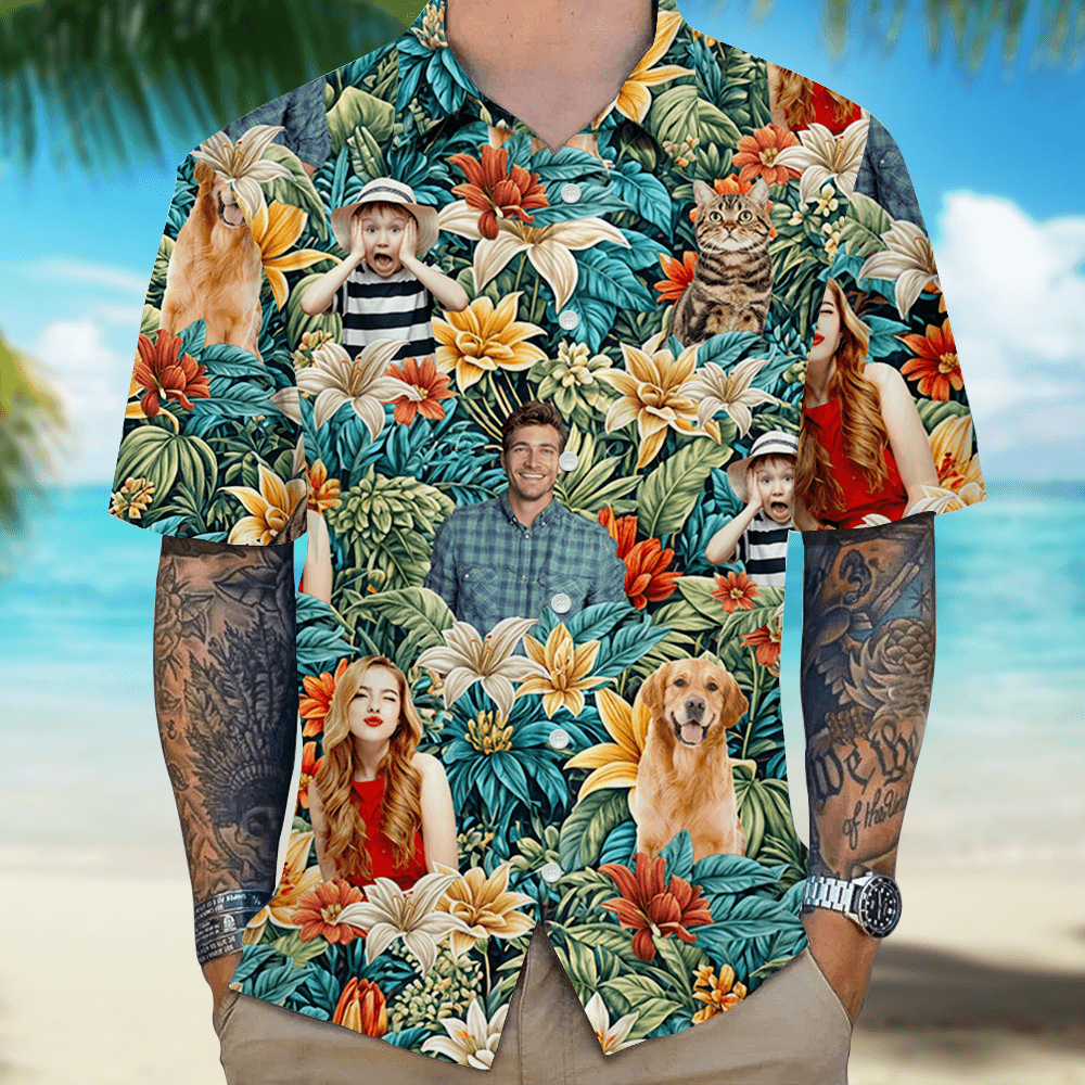 Personalized Jungle Family Photo Name - Custom Hawaiian Shirt