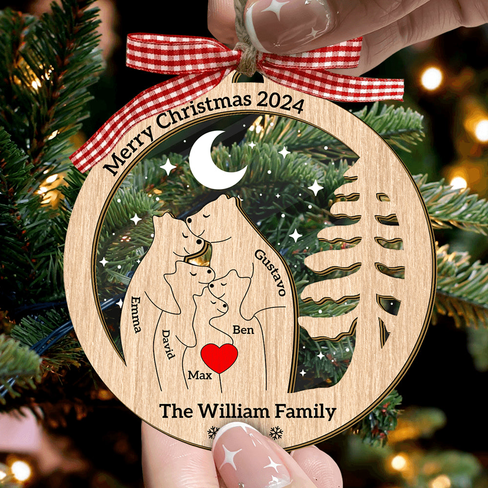 Personalized Wooden Bear Family Ornament - Custom Pet Carving