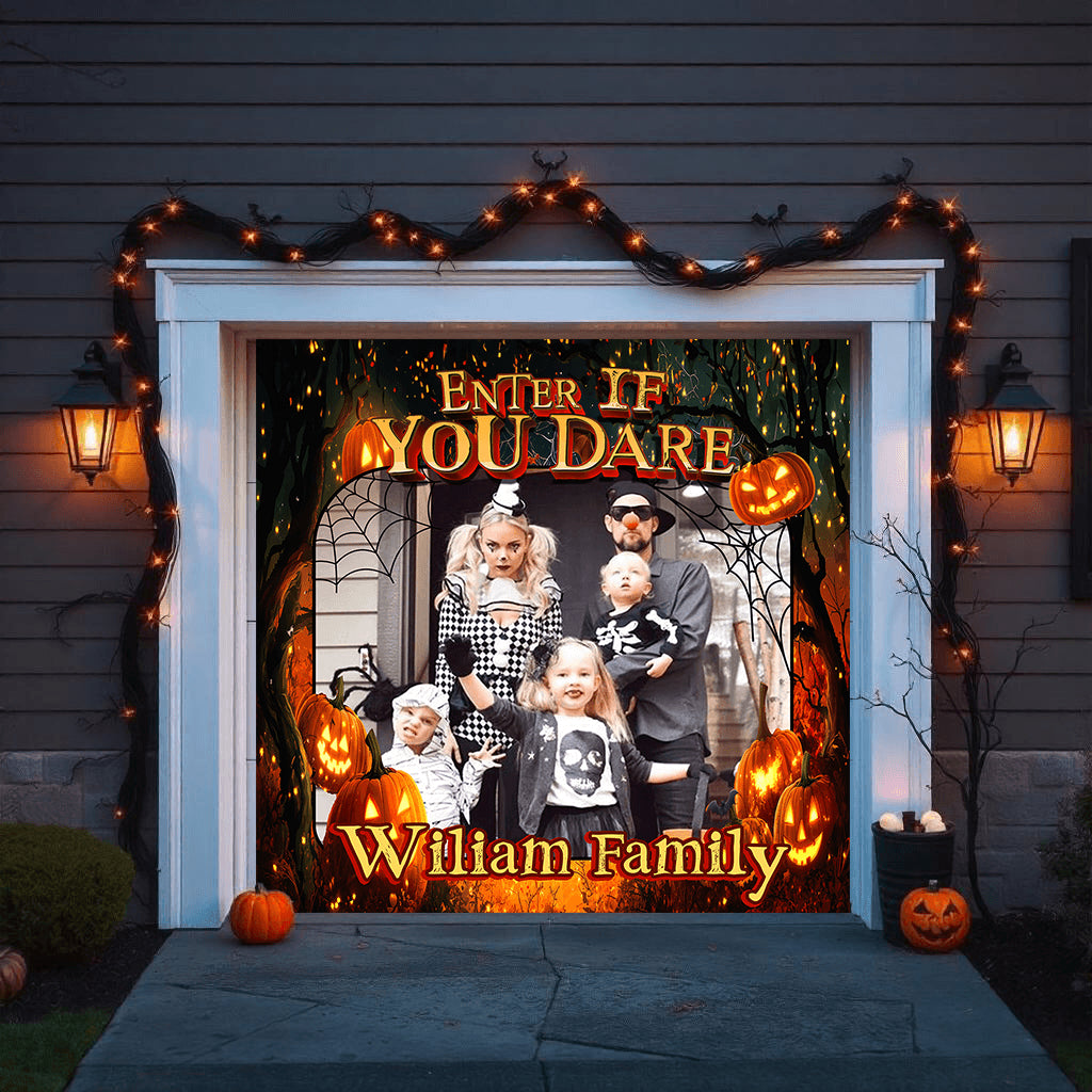 Custom Family Name Halloween Garage Door Decorations - Garage Door Banner Covers - Single Garage