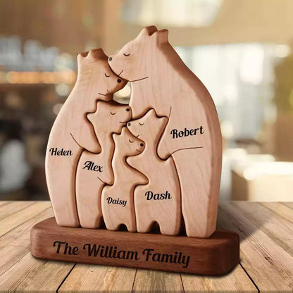 Personalized Bear Family Puzzle - Gift Mother's Day Wooden Pet Carvings