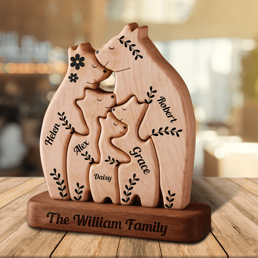 Personalized Bears Family Vintage Styles - Wooden Pet Carvings