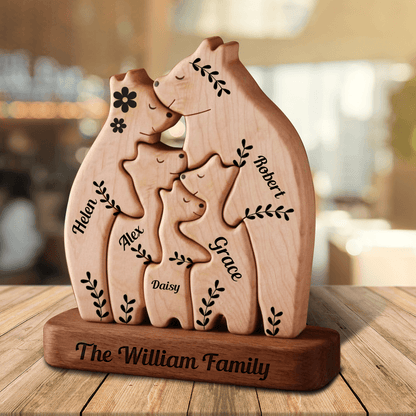 Personalized Bears Family Vintage Styles - Wooden Pet Carvings