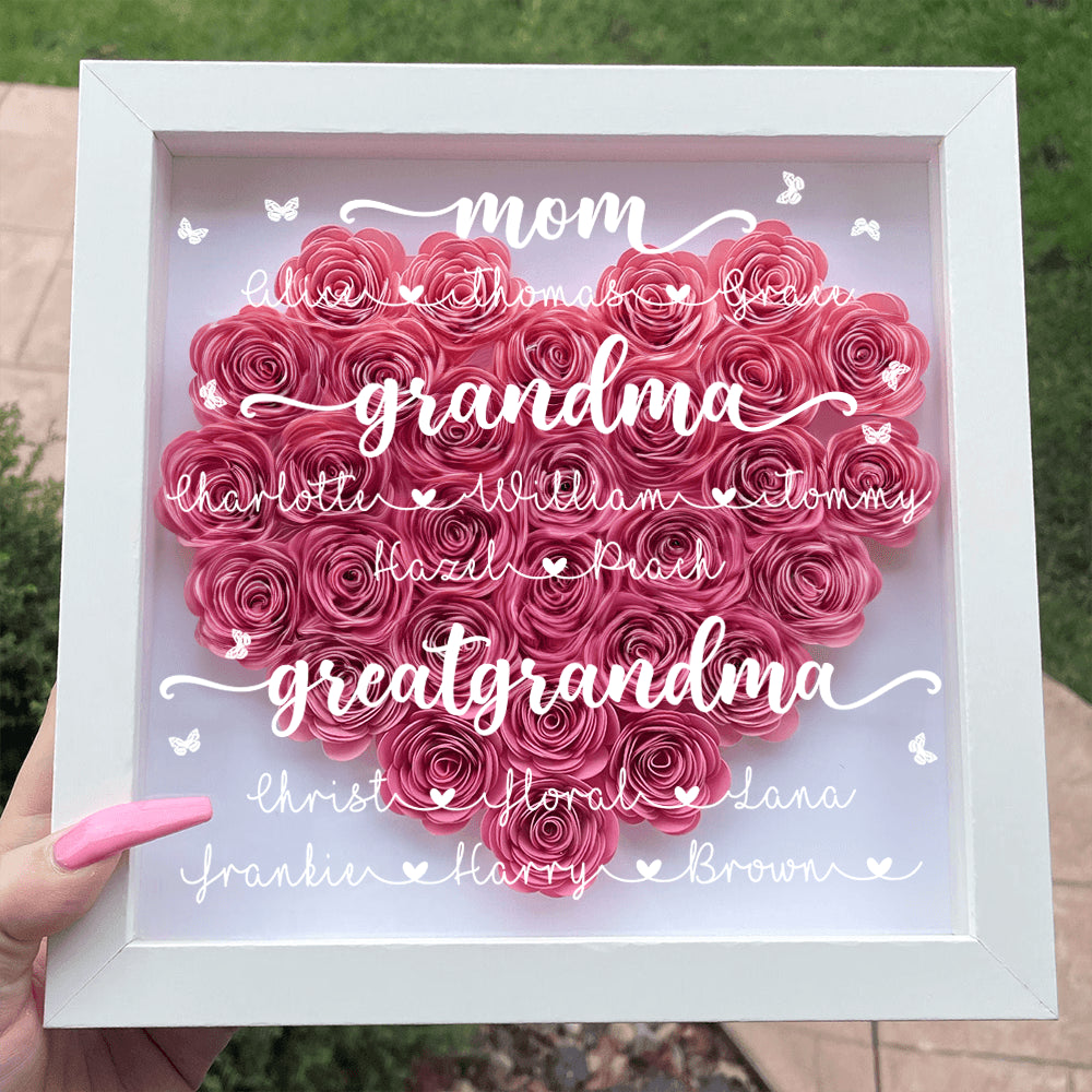Mom Heart Shaped Monogram Flower - Personalized Flower Shadow Box