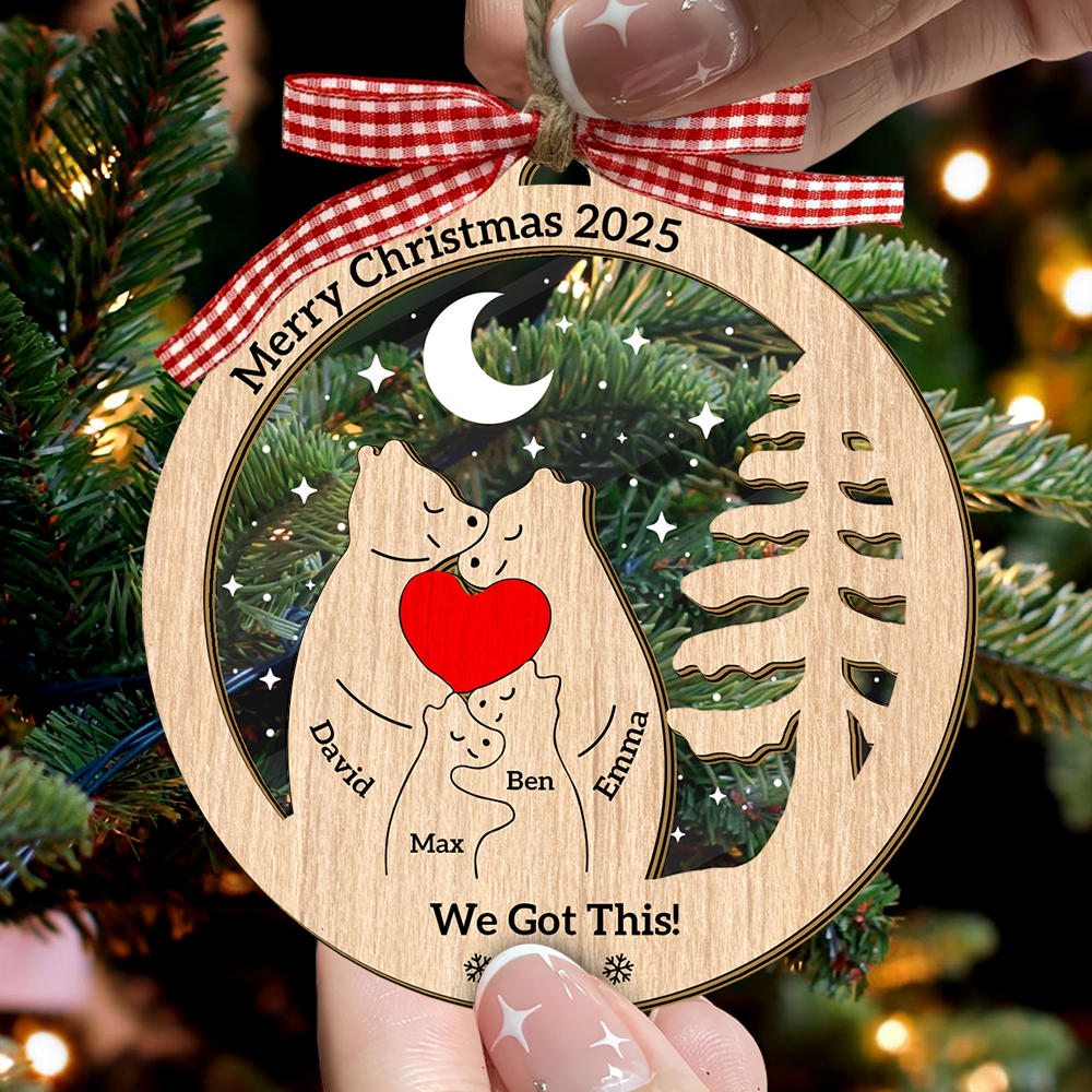 Personalized Wooden Bear Family Ornament - Custom Pet Carving
