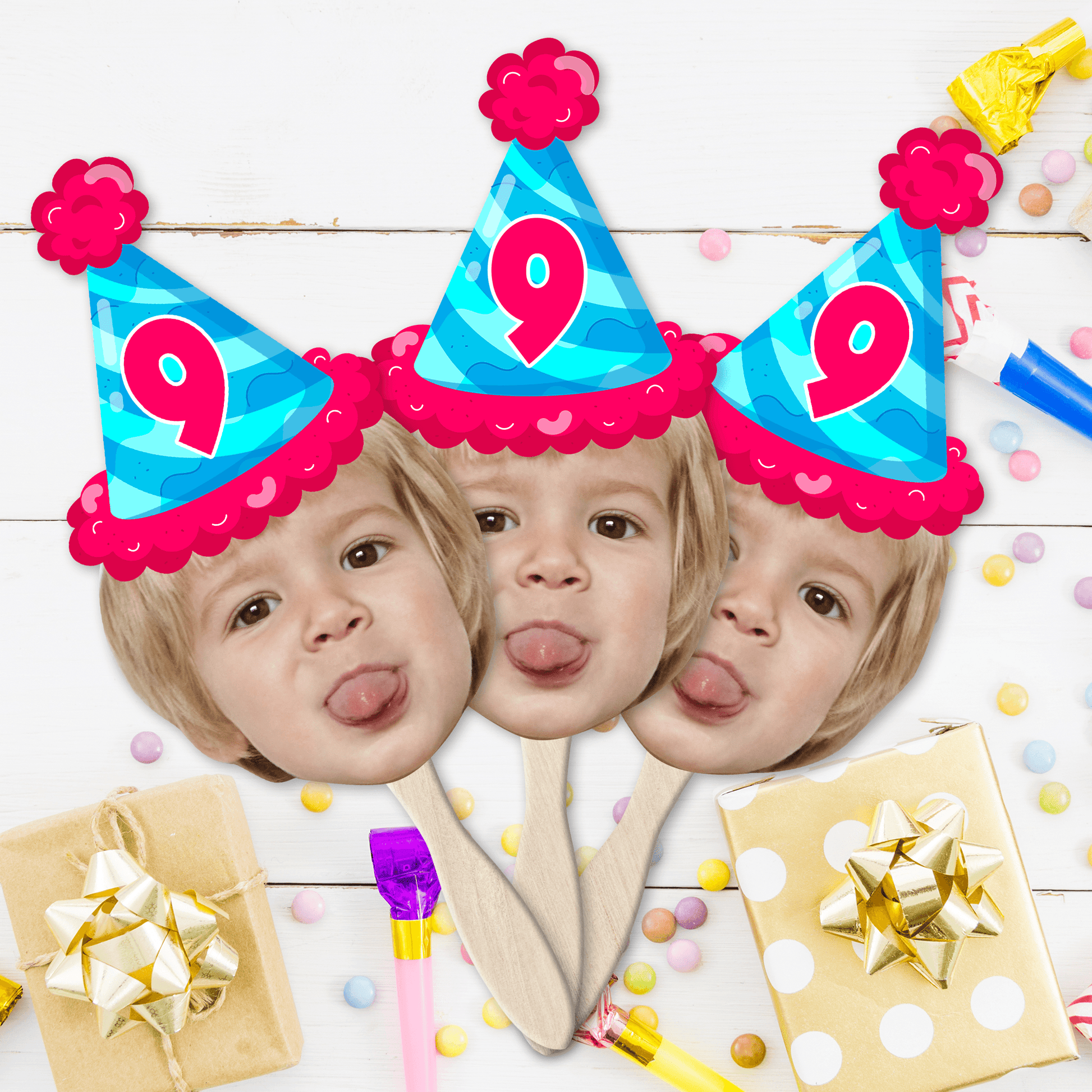 Personalized Birthday Face Fans With Wooden Handle - Fans Faces on a Hold Birthday - Personalized Custom Face Fan